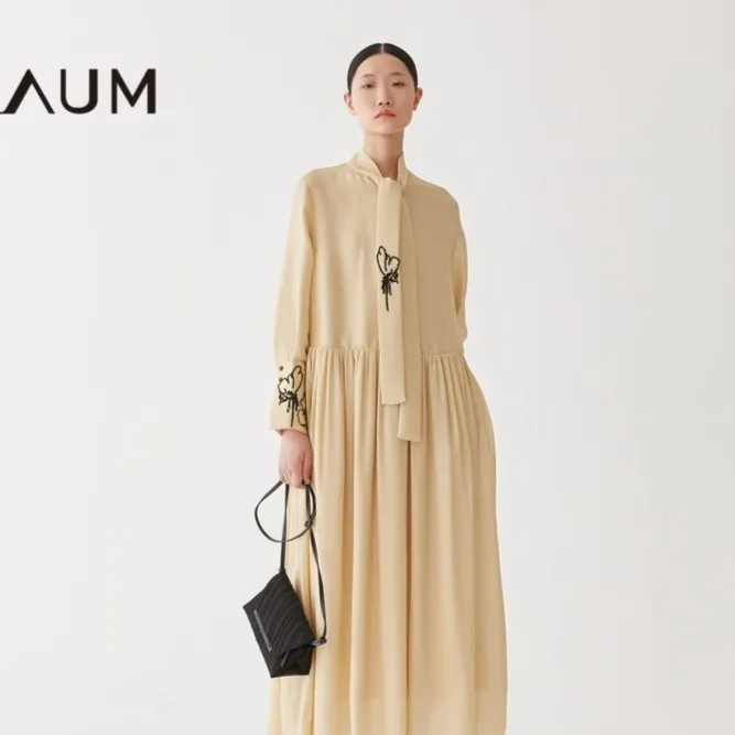 AUM/噢姆郁金香优雅气质复古宽松法式尤莱特连衣裙MAGB10016