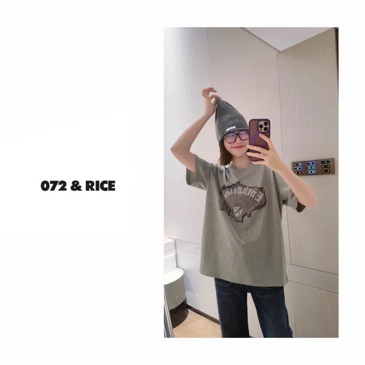 072 & RICE【复古徽章】100纯棉 夏季休闲圆领短袖T恤 Z-32NB423