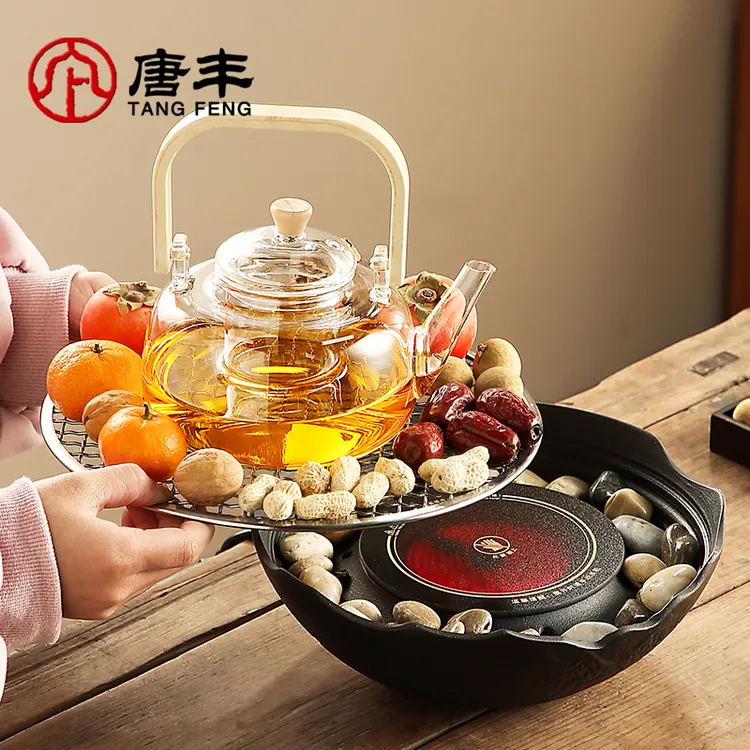 围炉煮茶家用室内2025新款电陶炉煮茶器玻璃茶壶电烤火炉茶具套装