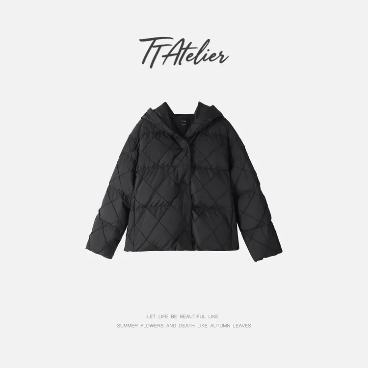 TT设计师【星河轨迹】时尚斜纹打条肌理感白鹅绒羽绒服TT191523