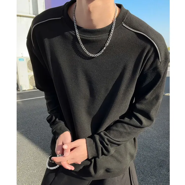 设计感德绒打底衫男款秋冬季潮牌宽松保暖美式叠穿内搭长袖T恤衫