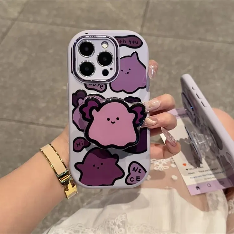 紫色小幽灵支架适用苹果17/16精孔胖子手机壳华为P70vivo小米oppo