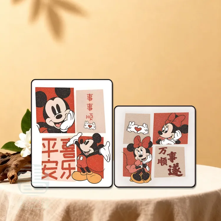 北欧ins风卡通米奇装饰画客厅摆画棋盘格挂画床头柜无框画