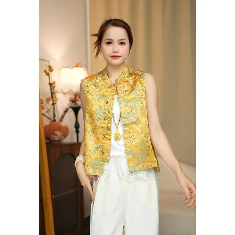 CHUNTIAN/李李新中式【聚宝盆】新中式宋锦提花双面双穿夏季马甲
