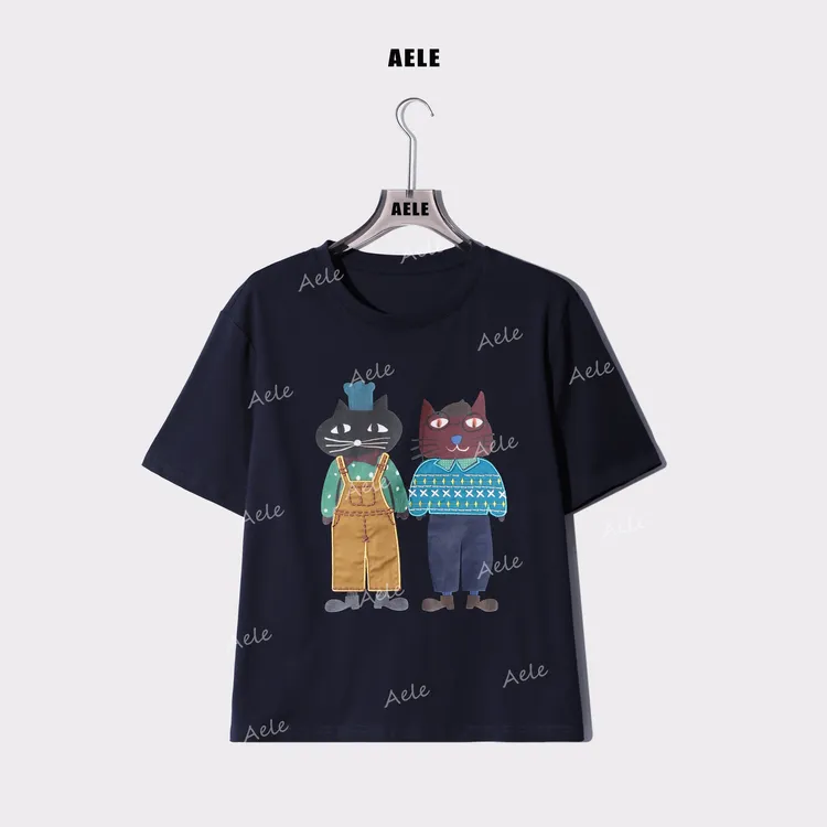 AELE卡通个性印花猫圆领休闲风短袖T恤 T853 3011 AD