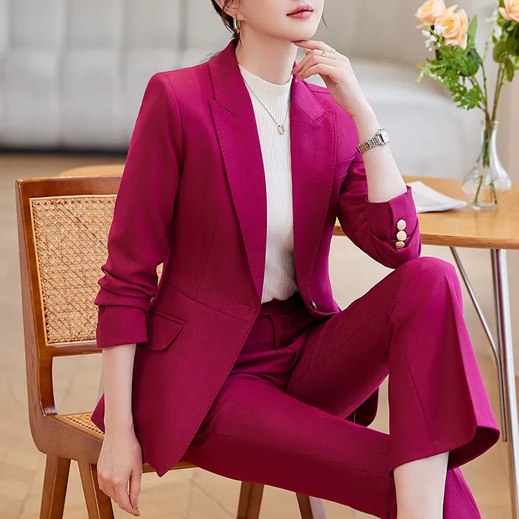 火龙果色西装外套2025秋冬职业套装气质女神范高端时尚显瘦两件套