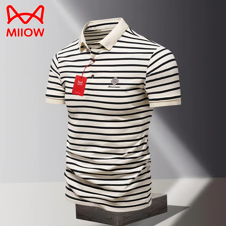 MiiOW/猫人夏季新款潮牌POLO衫男士时尚条纹速干翻领短袖休闲T恤