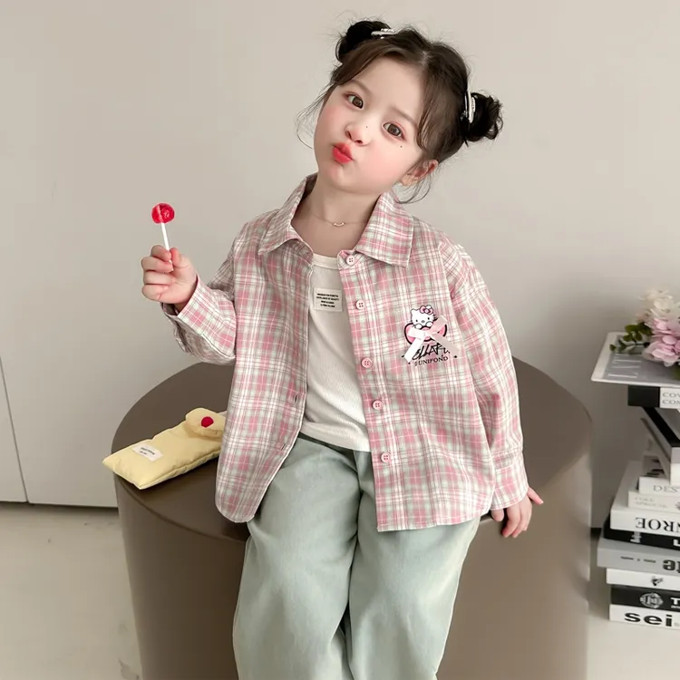 女童春秋款格子长袖衬衫上衣2025新款儿童时尚秋装女宝宝衬衣外套