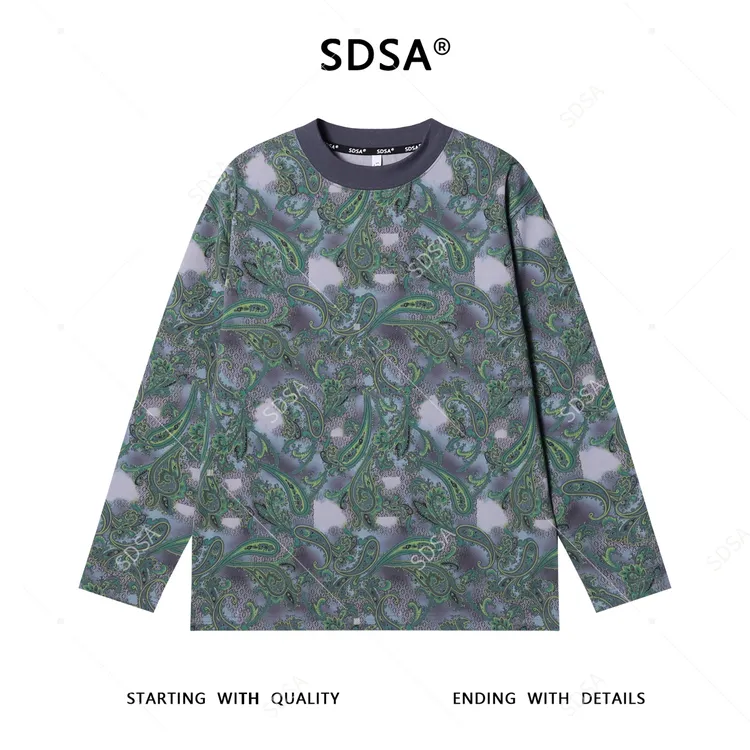 SDSA男士秋冬新款痞帅男装扎染提花抽象花卉圆领长袖T恤宽松上衣