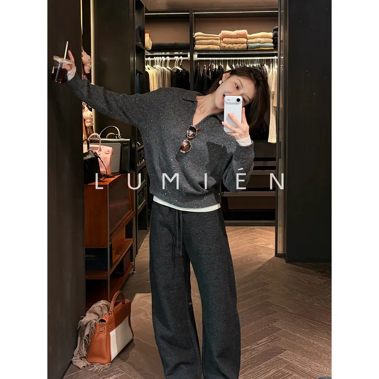 【LUMIEN 新品】羊驼毛细闪纱线混纺Polo领设计百搭毛衫LX5JTT246