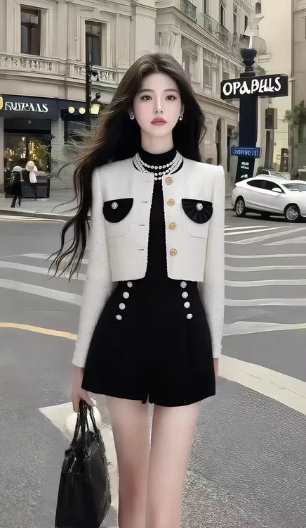 新款轻奢小香风时尚重工设计感白色短款单排扣长袖外套氛围感女装