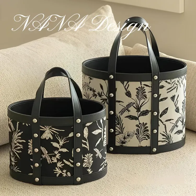 轻奢手提篮居家脏衣篮中古风轻奢高级感皮质收纳箱高颜值储物桶