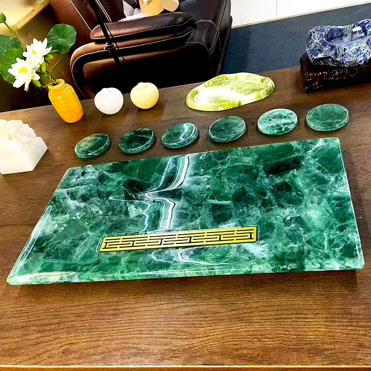 天然石大理石奢石绿莹石茶盘简约轻奢风新中式家用茶台茶海杯垫