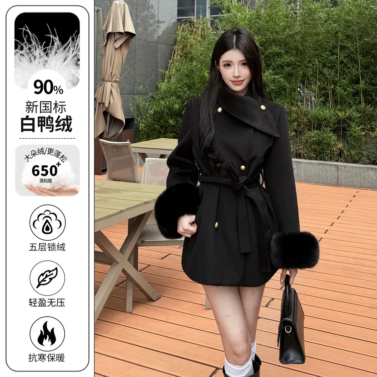 羽绒款【财阀千金】秋冬新品大衣羊毛气质显瘦收腰短款外套百搭休闲