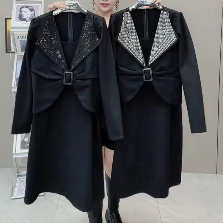 新款时尚收腰显瘦洋气百搭黑色连衣裙女装865