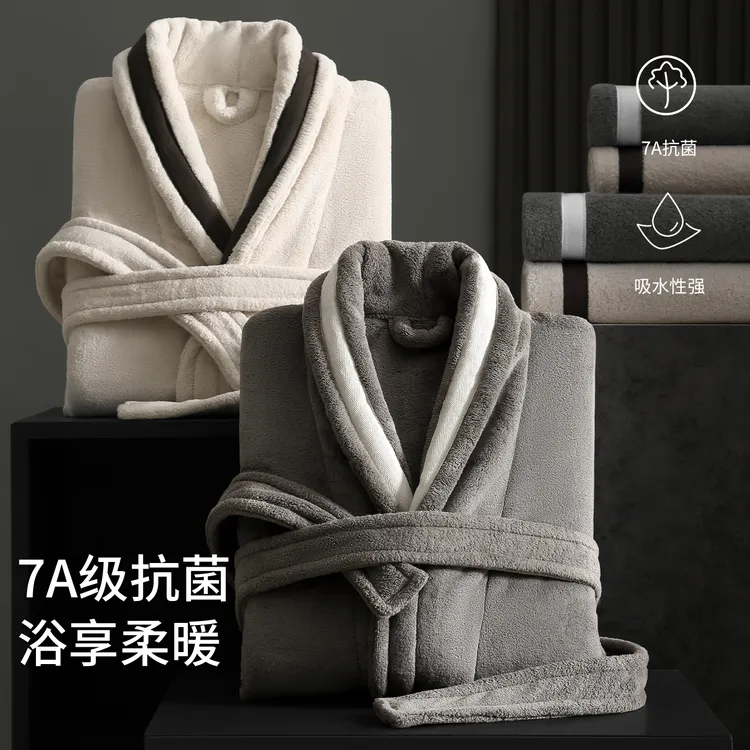 高档7A抗菌浴袍吸水速干情侣睡袍成人男女可穿酒店浴衣秋冬加厚