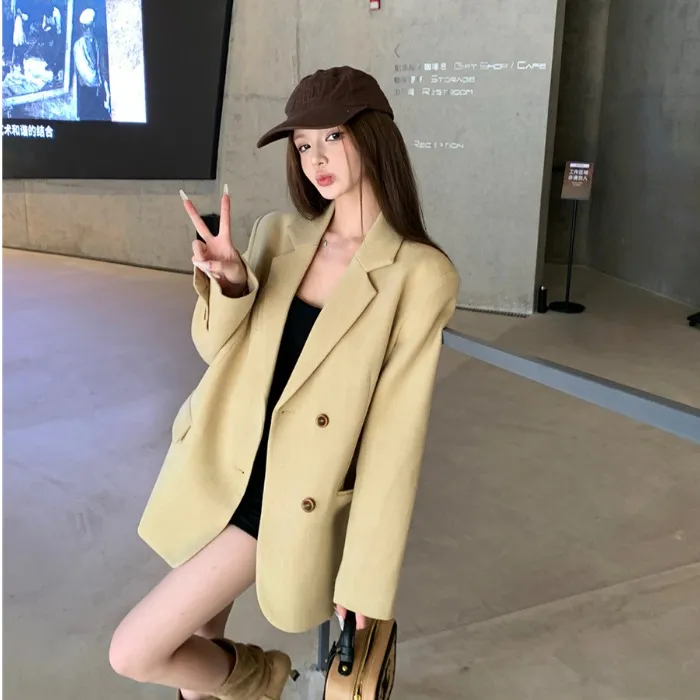 高级感宽松长袖毛呢西装外套女秋季韩版休闲西服开衫百搭气质上衣