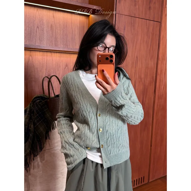 RRB Design羊绒羊毛混纺宽松百搭显瘦慵懒廓形长袖几何开衫外套