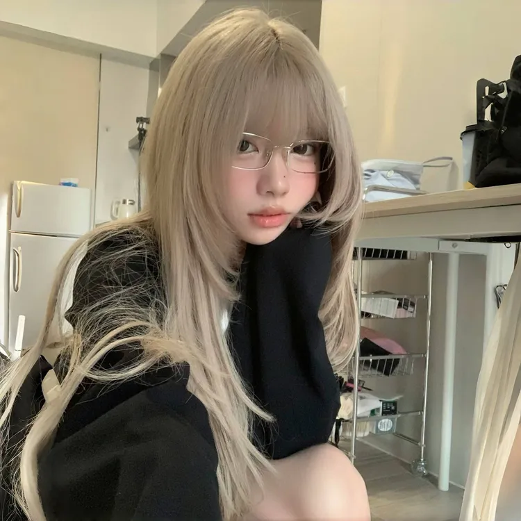 假发女奶茶灰棕色新款y2k网红亚文化齐刘海高层次长直发全头套