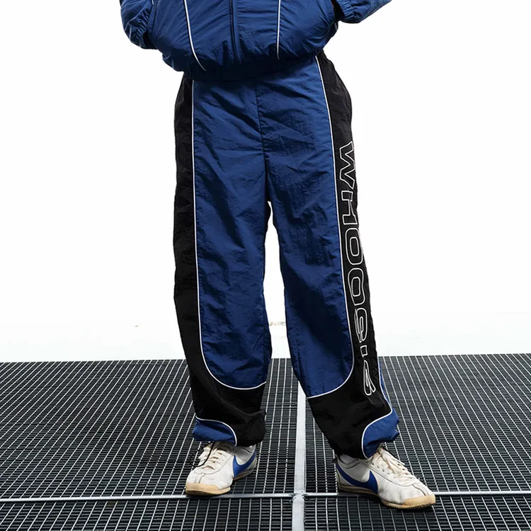 WHOOSIS（不知其名）撞色拼接直筒运动长裤休闲百搭潮流