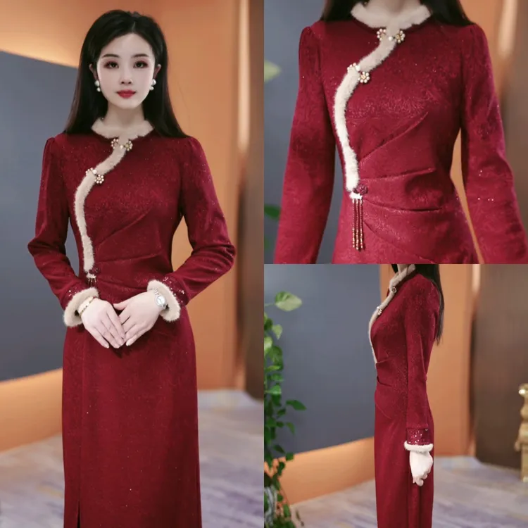 冬季加绒加厚连衣裙2025冬季气质韩版显瘦百搭收腰裙子YX25K3731