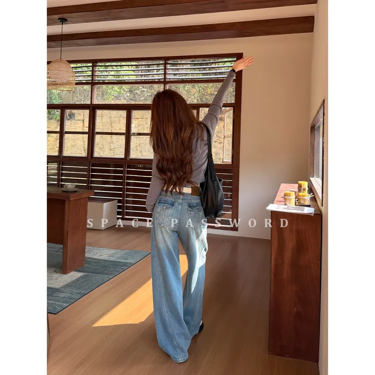 春季弯刀牛仔裤女款2026新款阔腿裤宽松显瘦洋气时髦休闲通勤裤子商品图