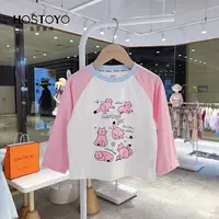 皇室童缘童装秋季女童可爱卡通猫咪印花撞色圆领T恤17730235019