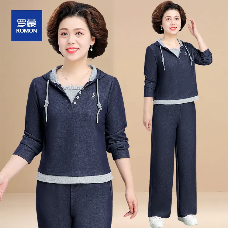 妈妈秋装套装2025新款中老年春秋连帽卫衣休闲减龄运动服两件套女