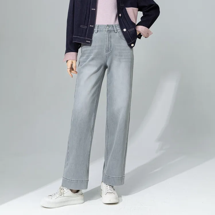 好穿显瘦九分薄款牛仔裤女春夏新款2025高腰大码小个子阔腿直筒裤