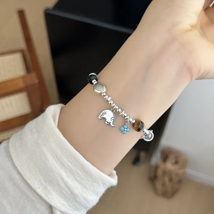 925银手链 【小花象】原创设计时尚简约气质女小花象银珠手链 3913