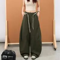 女高腰宽松褶皱休闲阔腿裤2326