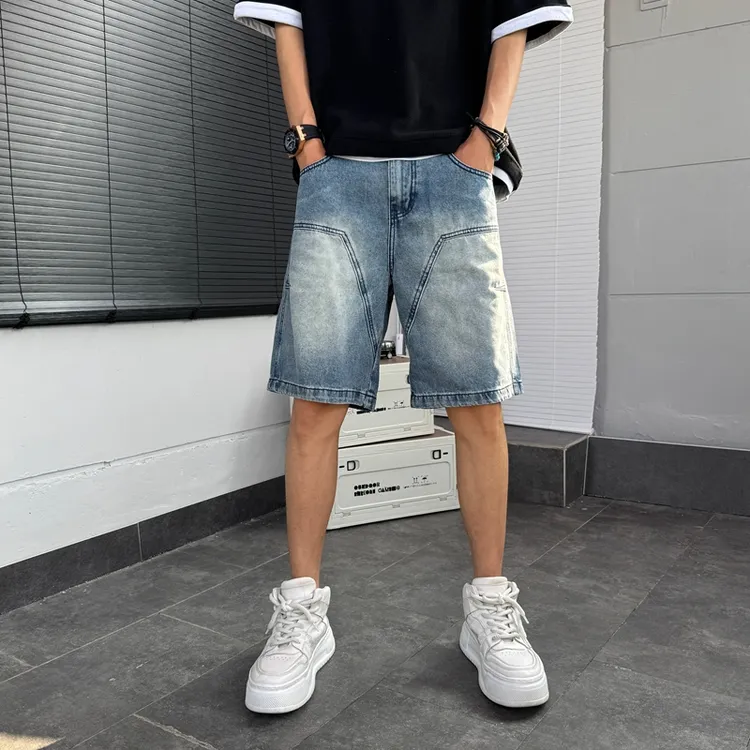 潮流男士短裤新款夏季2025牛仔裤宽松潮流直筒裤潮流大裤衩五分裤
