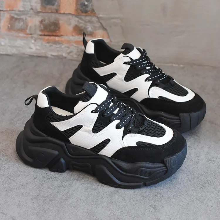 欧洲站女鞋爆款厚底透气网面老爹鞋女2025新款休闲小个子运动鞋潮