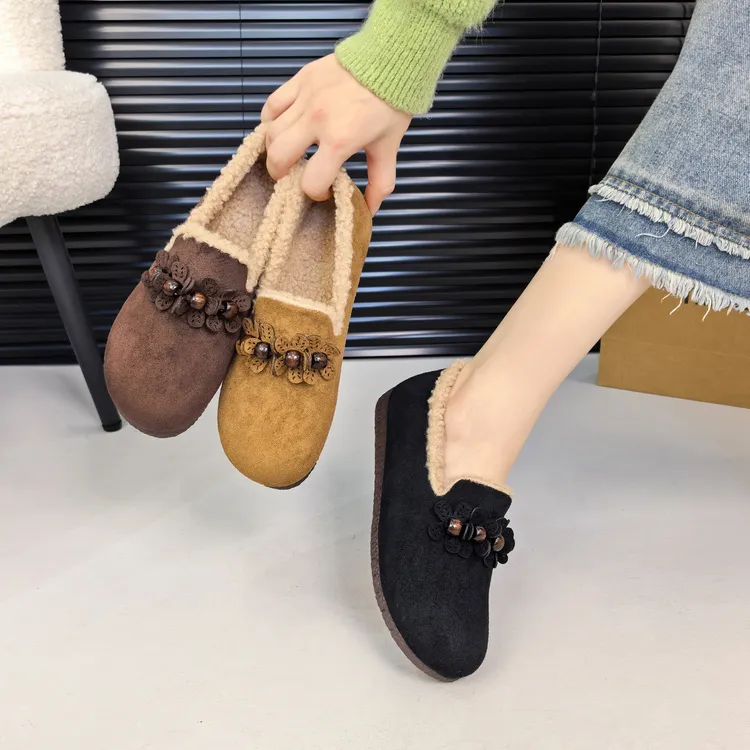 时尚加绒百搭保暖磨砂豆豆鞋冬季深秋季复古港风中口一脚蹬