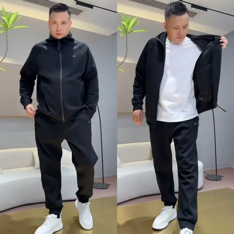 洋气百搭常规套装连帽外套裤子潮流原色百搭字母夹克秋冬季两件套
