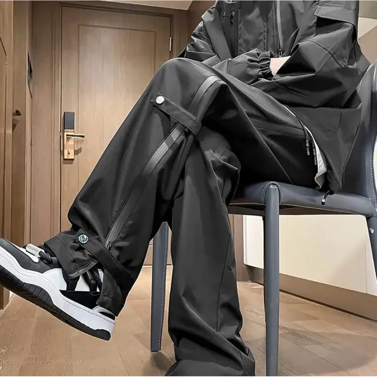 软壳秋季新款侧拉链机能冲锋裤男三防户外登山裤高街设计感工装裤