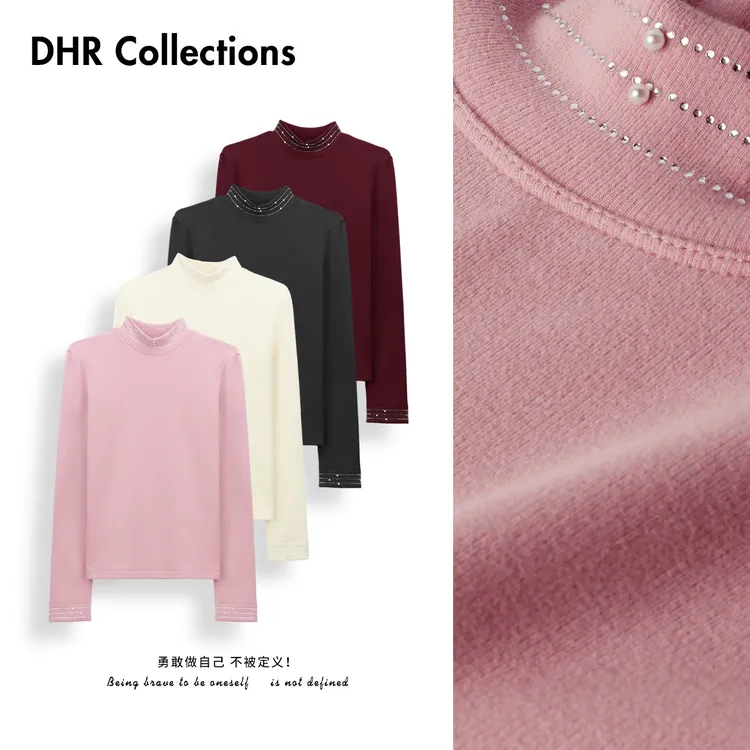 豆豆9【水钻链条】蚕丝发热绒设计感保暖厚实半高领打底衫-25DD110
