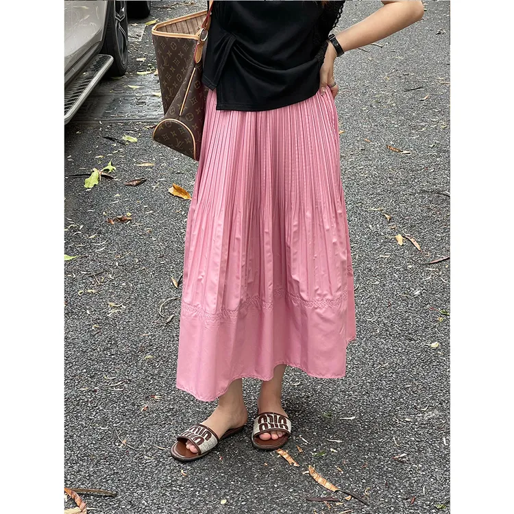 WenWen小个子韩系时尚压褶抗皱高腰A字显瘦设计感半身裙3986