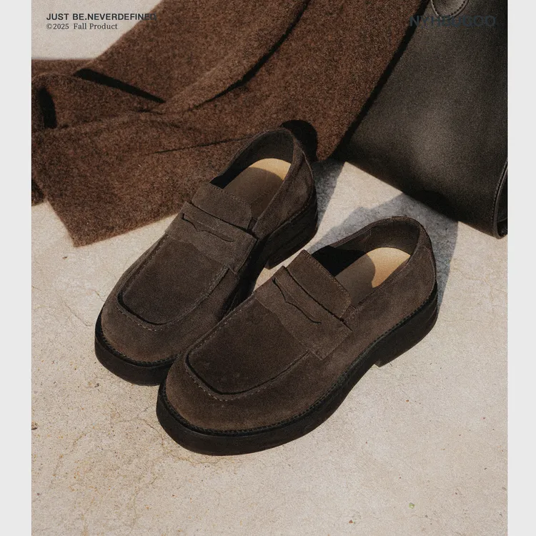 NYHSUGOO/南乙高丝光反绒皮牛皮乐福鞋男士秋冬3830厚底一脚蹬