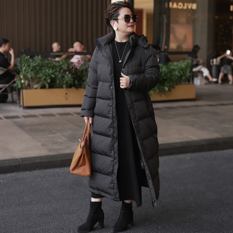 2025秋冬新款百搭保暖加厚连帽鸭绒中长款羽绒服WT052