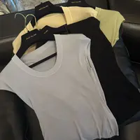Hooomiee100莱赛尔U领短袖针织衫修身显瘦小飞袖女士上衣J25102