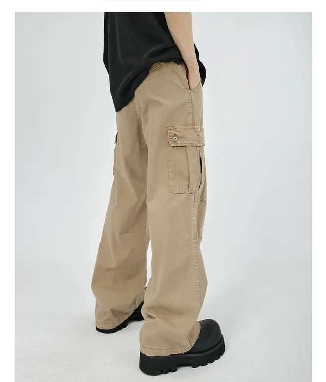 美式复古vintage伞兵水洗口袋工装裤牛仔男宽松长裤百搭高街潮流