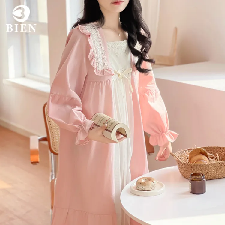 BIEN纯棉睡裙女春秋季甜美可爱公主风家居服可外穿韩版全棉宫廷风
