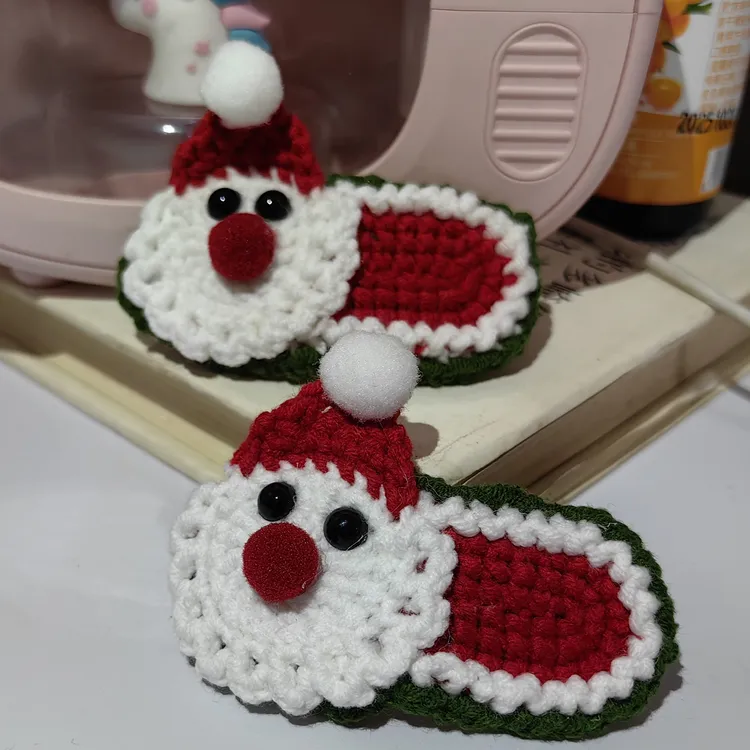 手工毛线钩织圣诞老人造型可爱发夹刘海夹侧边夹发饰夹