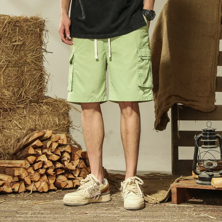 夏季五分裤冰爽休闲裤男士宽松工装裤时尚多袋男士夏季冰爽工装裤