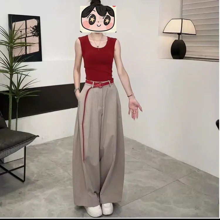 夏季穿搭一整套女韩系ins百搭U领上衣慵懒感气球裤阔腿裤两件套潮