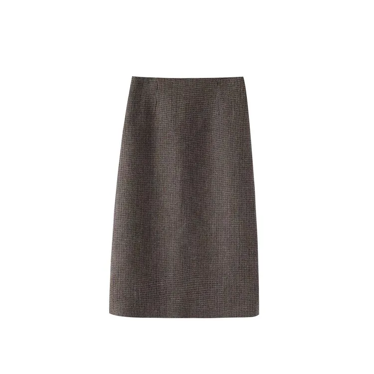 100%绵羊毛半身裙女2025冬新款气质显瘦千鸟格纹质感高腰中长裙A