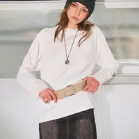 Basic House/百家好100%棉|松弛感圆领长袖T恤女2025春季休闲上衣