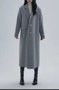 设计师限定西装领正肩羊毛大衣035