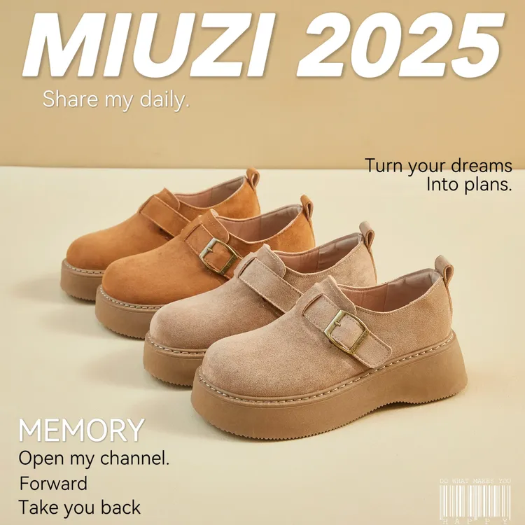 MIUZI谬姿 日系秋季新款复古内增高勃肯鞋女潮休闲厚底豆豆乐福鞋